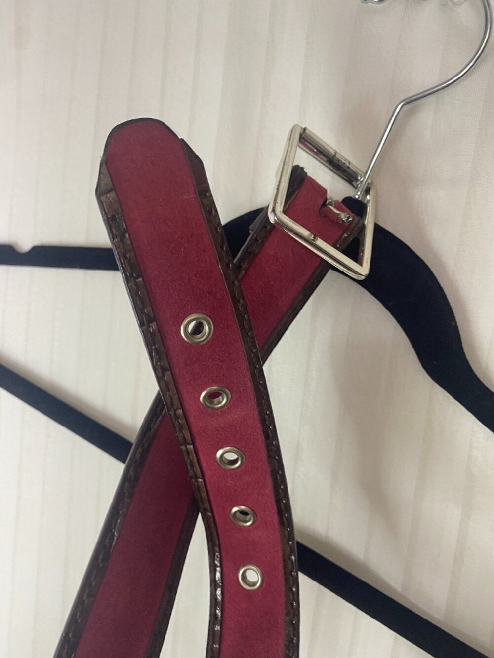Nine West Genuine Leather Pink Brown Skinny Belt Women’s Medium Adjustable